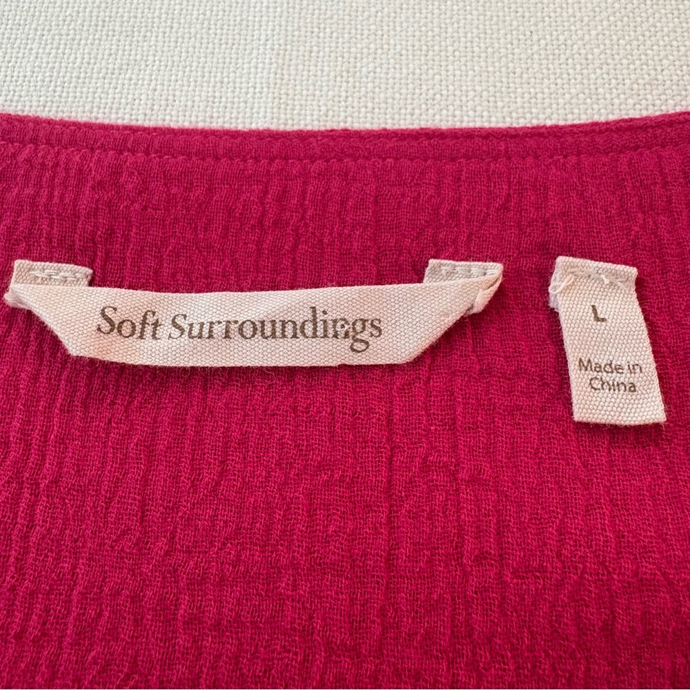 SOFT SURROUNDINGS Pink Purple Cotton Gauze 3/4 Sleeve Swing Top! Excellent! Lg - Picture 7 of 11